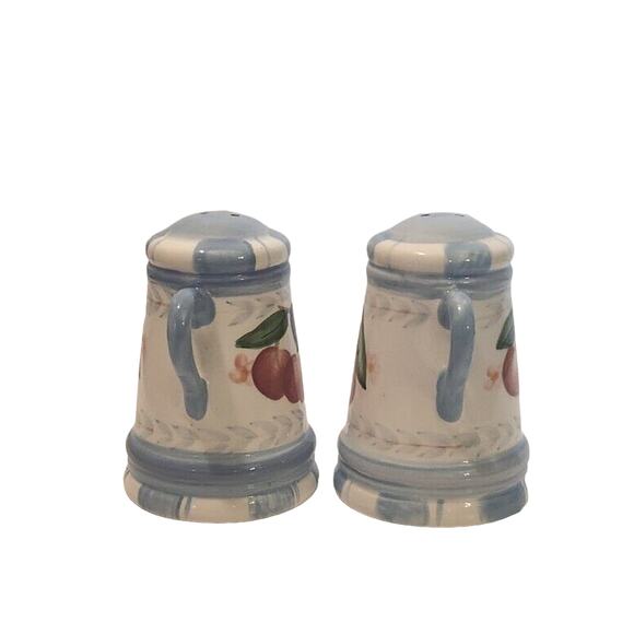 Country Blue Cherry with Handles Vintage Salt and Pepper Shakers - Picture 4 of 6